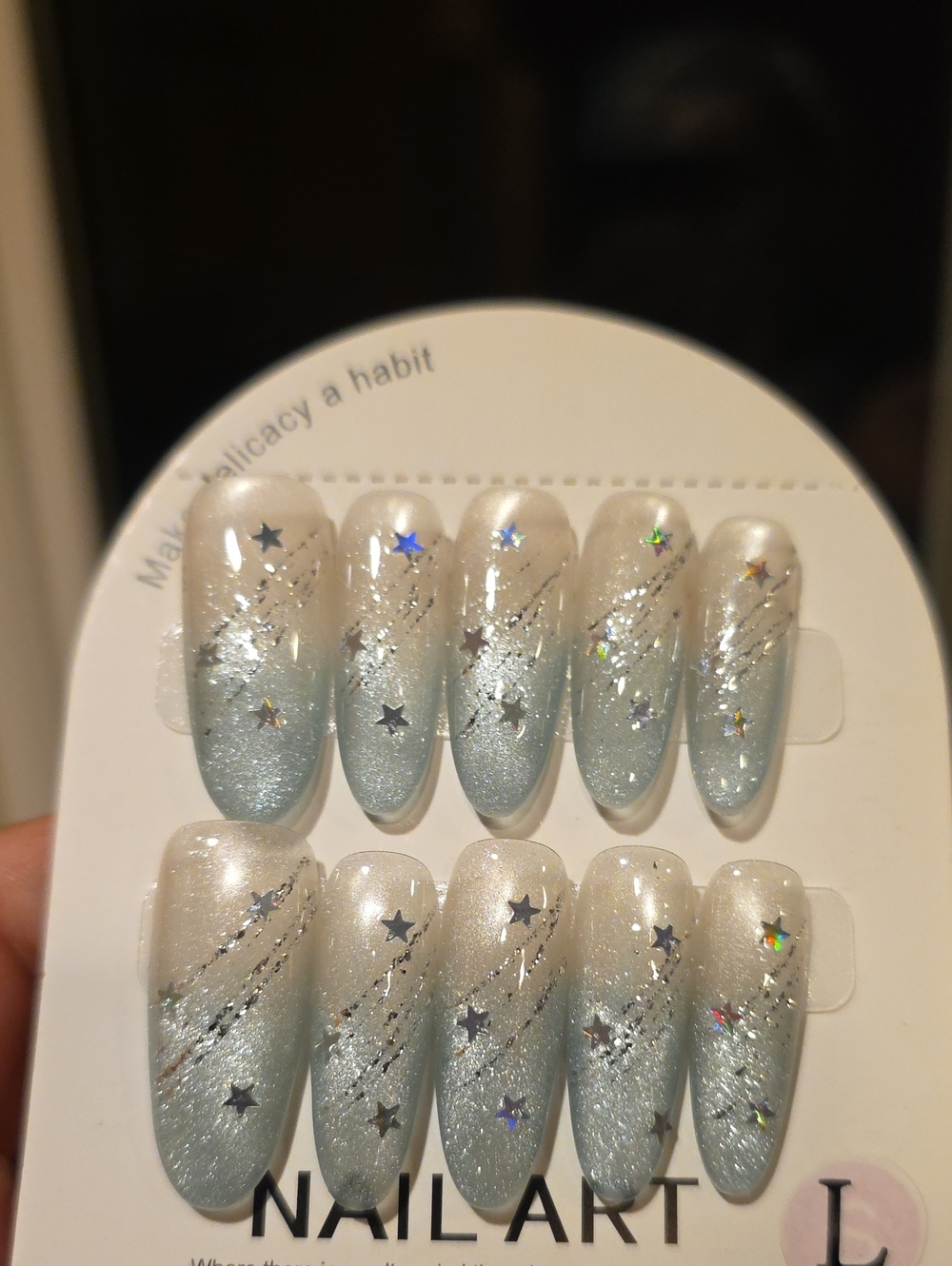 Blue Pearl Glitter Star Press-On Nail Set - Size Large